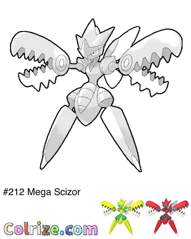 Pokemon Mega Scizor coloring page + Shiny Mega Scizor coloring page