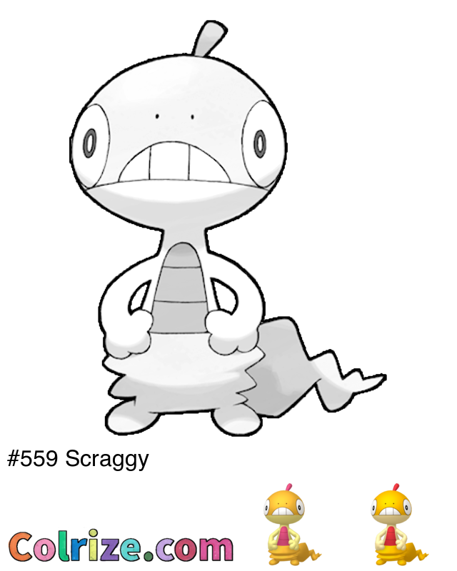 Pokemon Scraggy coloring page + Shiny Scraggy coloring page