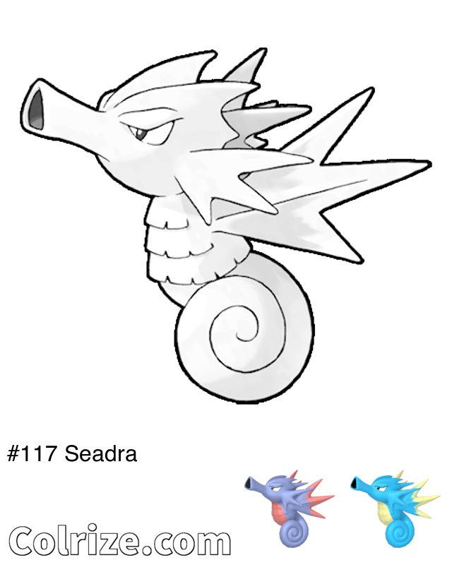 Pokemon Seadra coloring page + Shiny Seadra coloring page