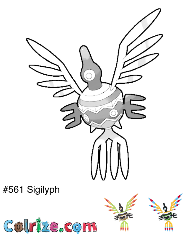 Pokemon Sigilyph coloring page + Shiny Sigilyph coloring page