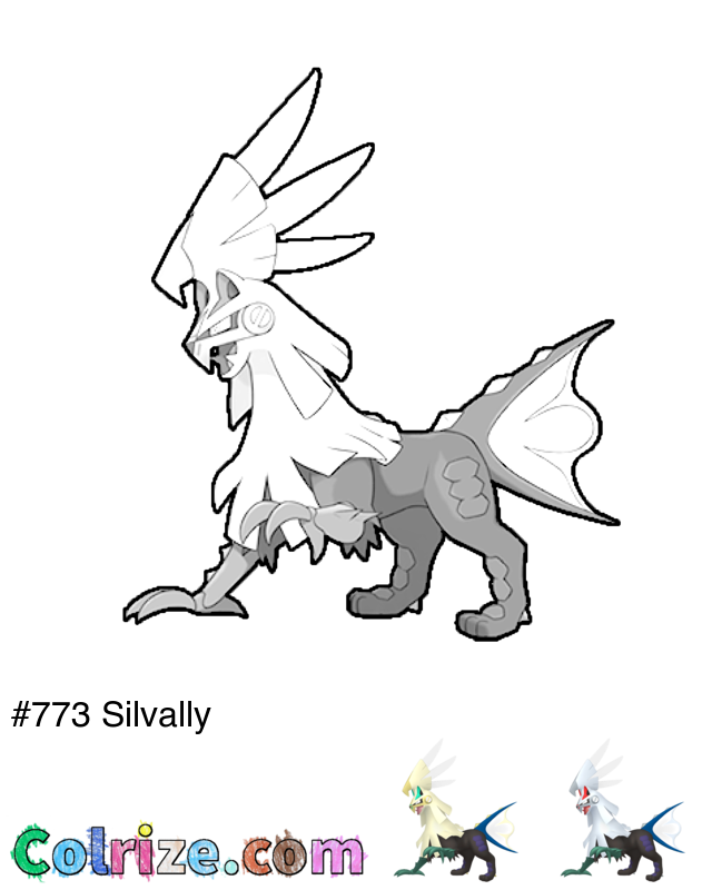 Pokemon Silvally coloring page + Shiny Silvally coloring page