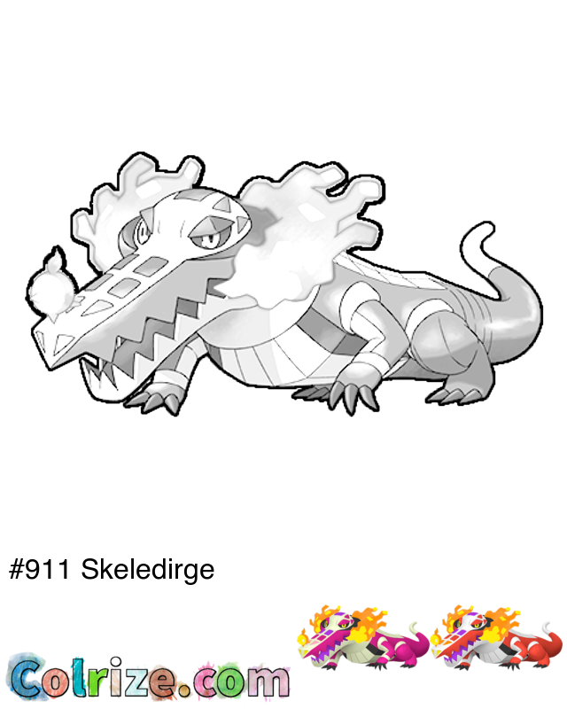 Pokemon Skeledirge coloring page + Shiny Skeledirge coloring page