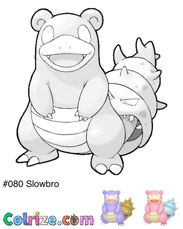 Pokemon Slowbro coloring page + Shiny Slowbro coloring page