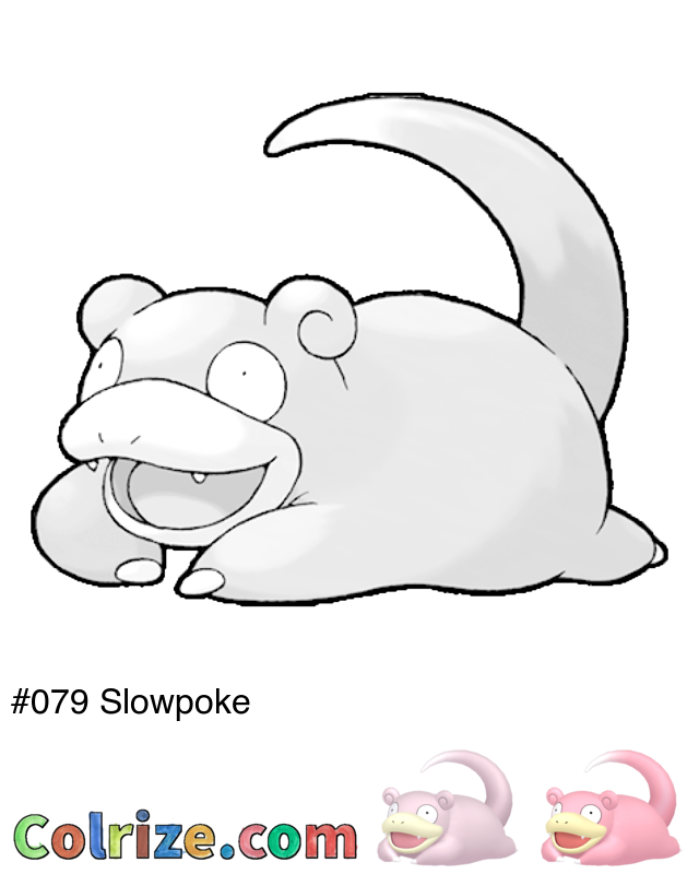 Pokemon Slowpoke coloring page + Shiny Slowpoke coloring page