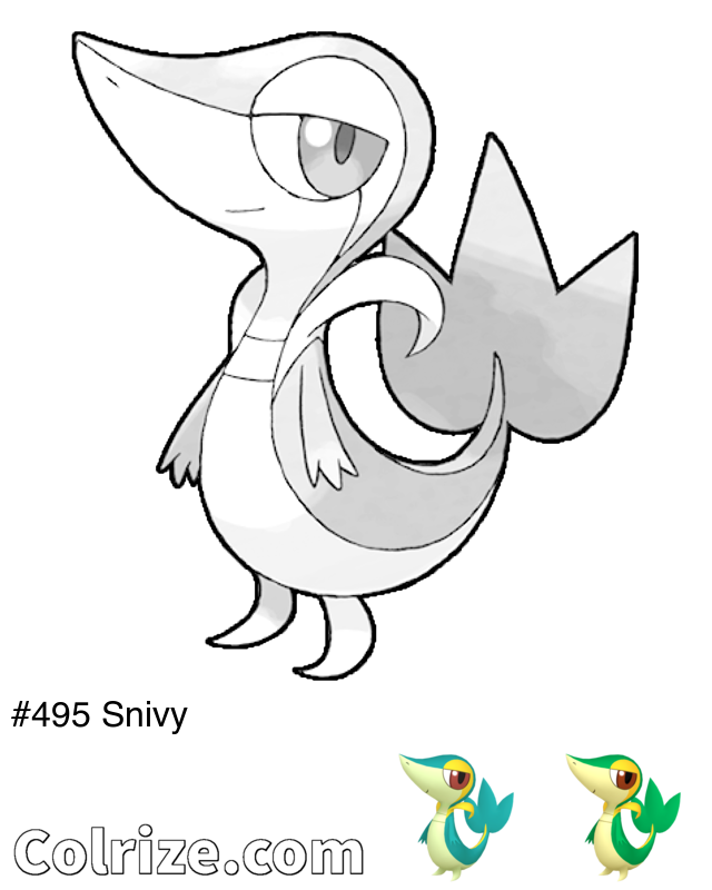 Pokemon Snivy coloring page + Shiny Snivy coloring page