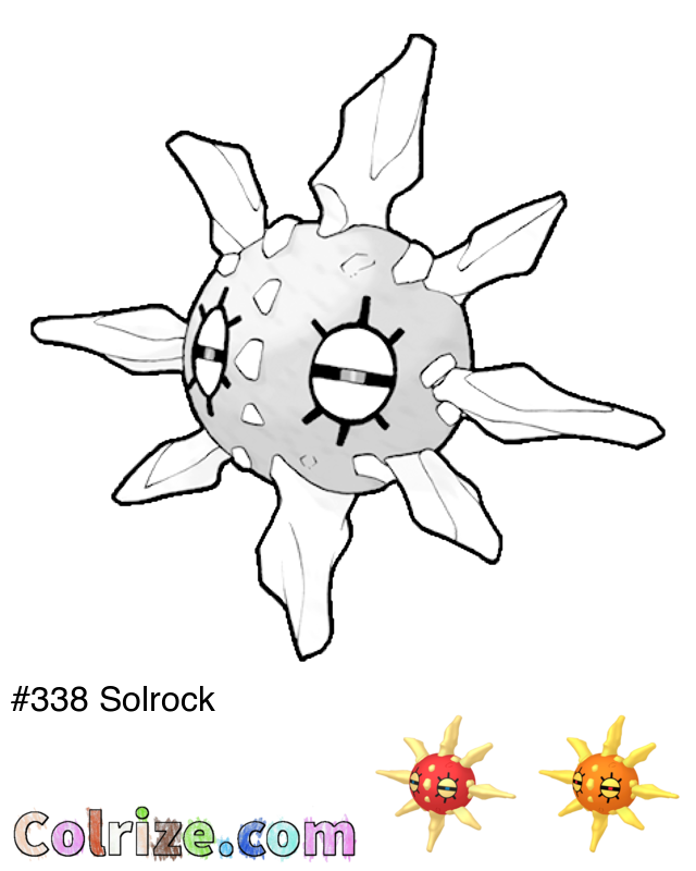 Pokemon Solrock coloring page + Shiny Solrock coloring page