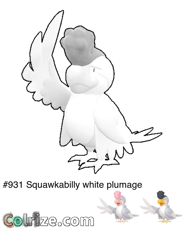 Pokemon Squawkabilly white plumage coloring page + Shiny Squawkabilly white plumage coloring page