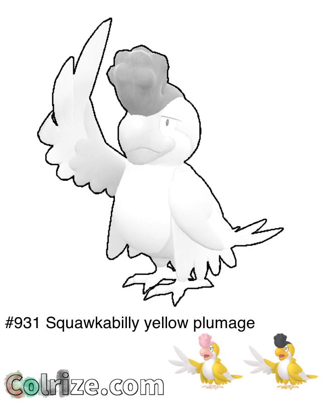 Pokemon Squawkabilly yellow plumage coloring page + Shiny Squawkabilly yellow plumage coloring page