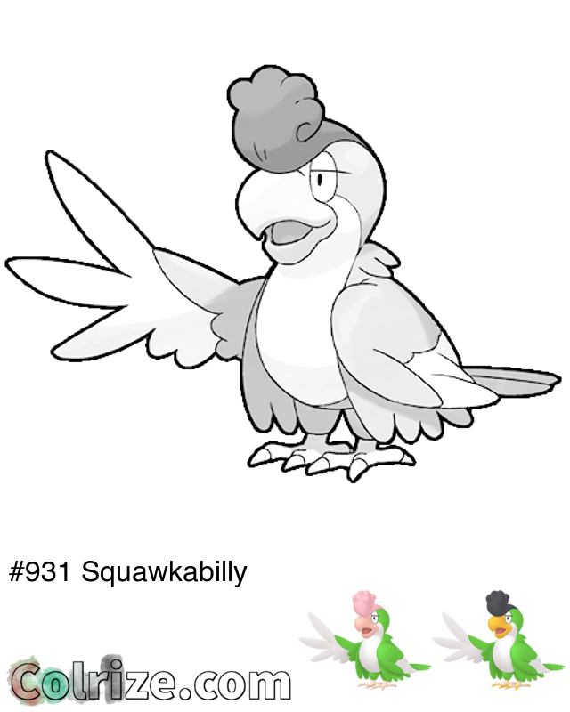 Pokemon Squawkabilly coloring page + Shiny Squawkabilly coloring page