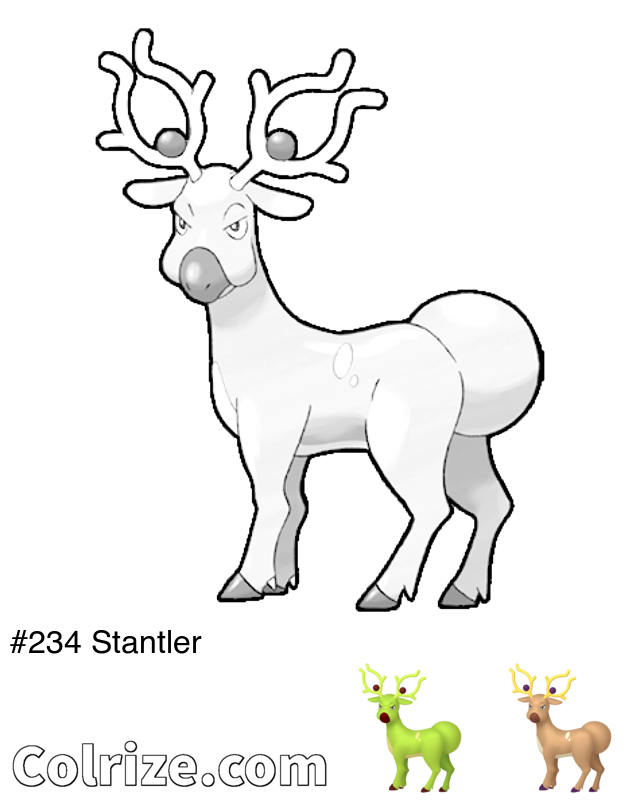 Pokemon Stantler coloring page + Shiny Stantler coloring page