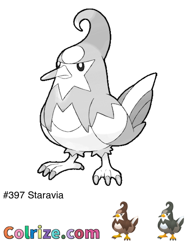 Pokemon Staravia coloring page + Shiny Staravia coloring page