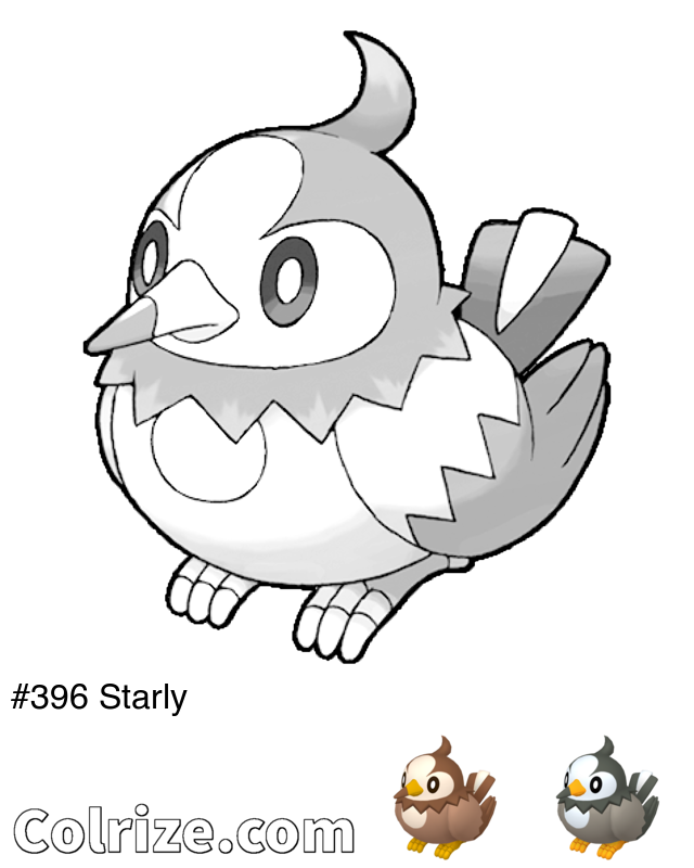 Pokemon Starly coloring page + Shiny Starly coloring page