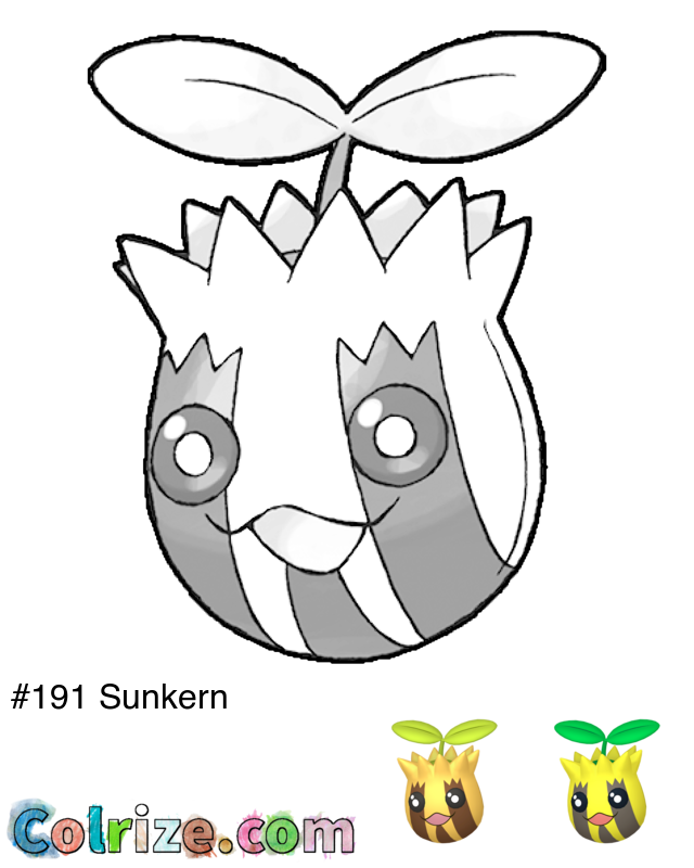 Pokemon Sunkern coloring page + Shiny Sunkern coloring page