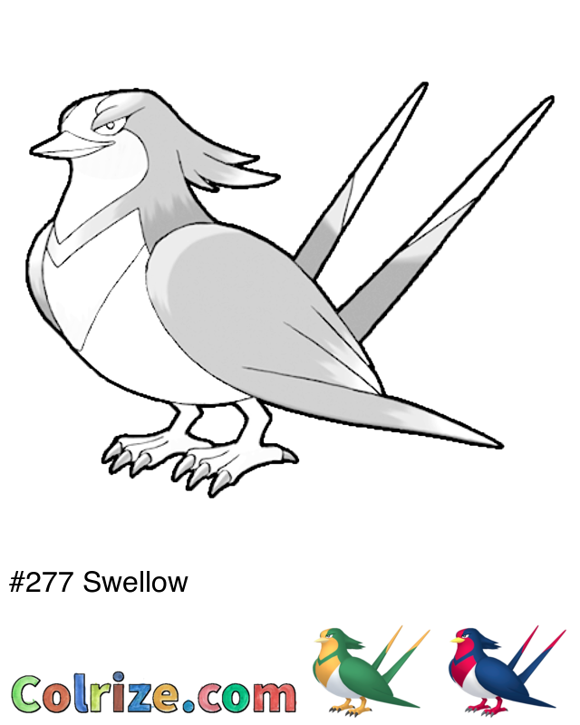 Pokemon Swellow coloring page + Shiny Swellow coloring page