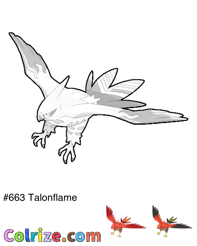 Pokemon Talonflame coloring page + Shiny Talonflame coloring page