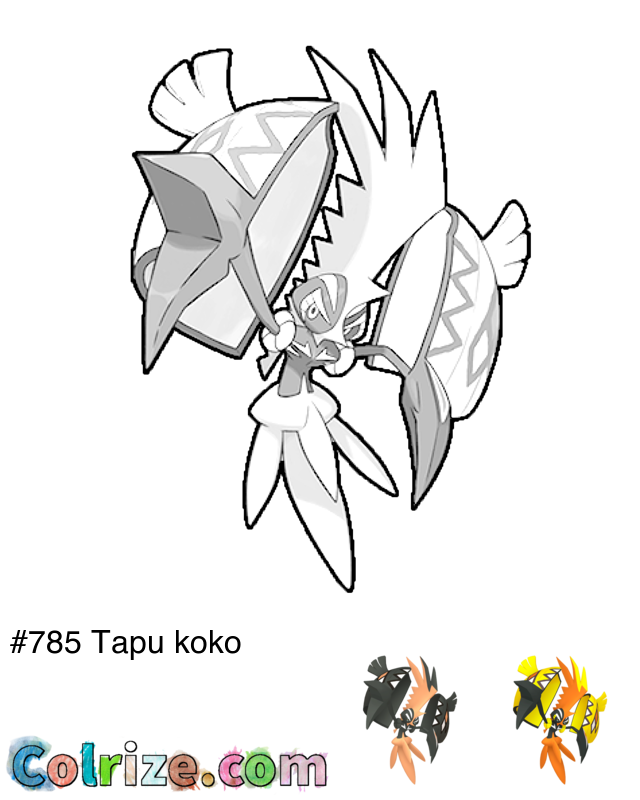 Pokemon Tapu koko coloring page + Shiny Tapu koko coloring page