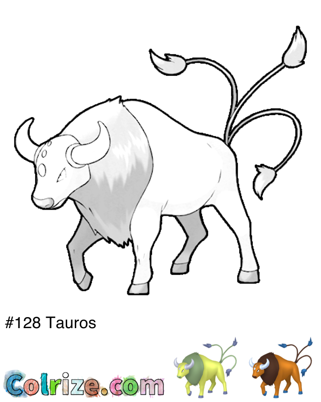 Pokemon Tauros coloring page + Shiny Tauros coloring page