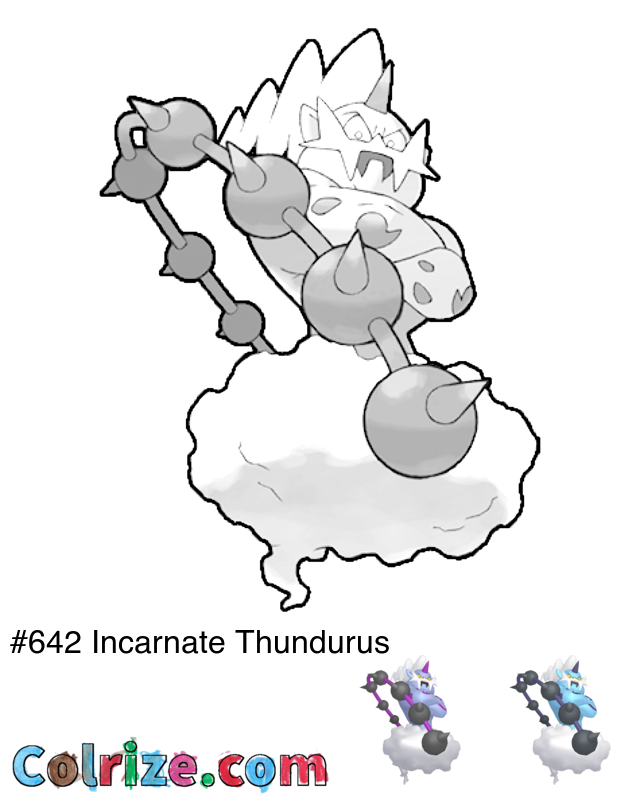 Pokemon Incarnate Thundurus coloring page + Shiny Incarnate Thundurus coloring page