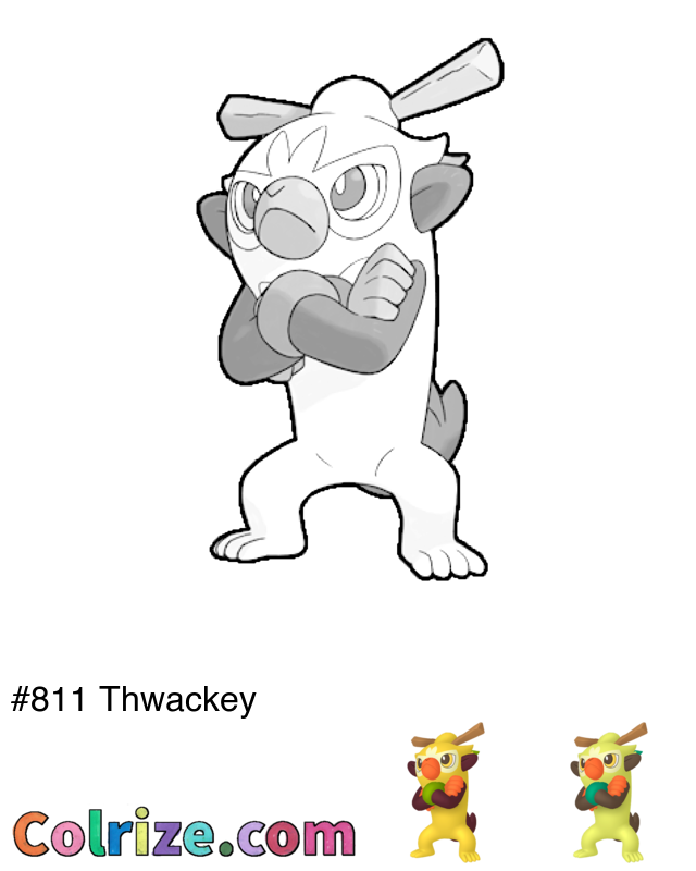 Pokemon Thwackey coloring page + Shiny Thwackey coloring page