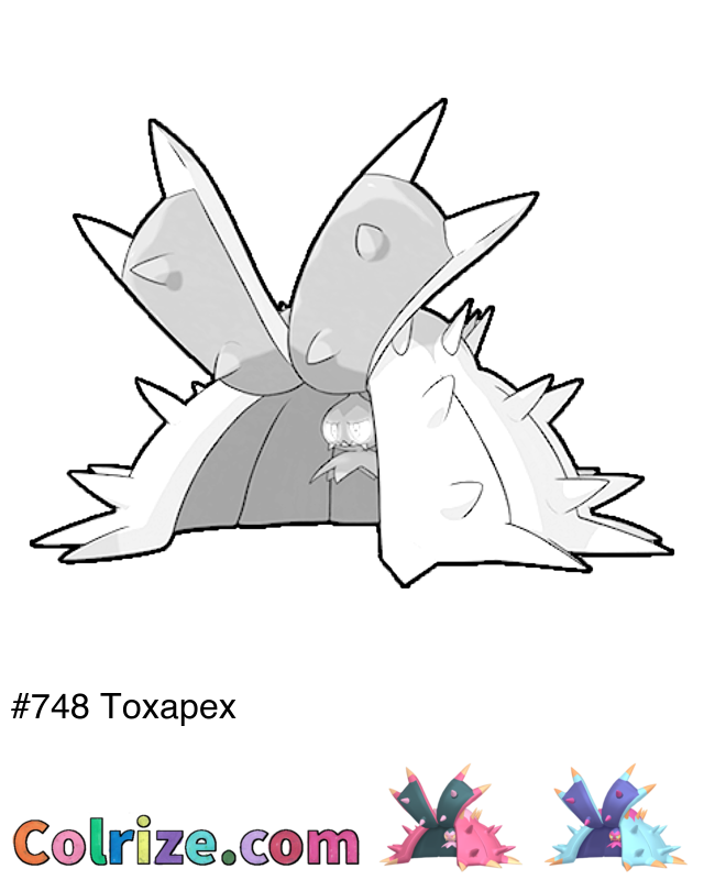 Pokemon Toxapex coloring page + Shiny Toxapex coloring page