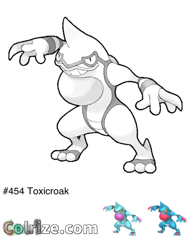 Pokemon Toxicroak coloring page + Shiny Toxicroak coloring page