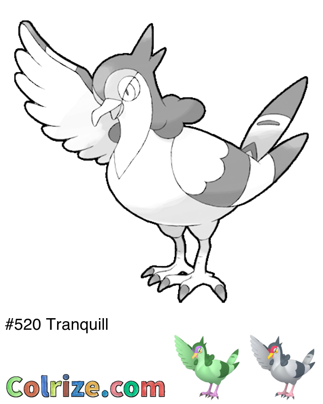 Pokemon Tranquill coloring page + Shiny Tranquill coloring page