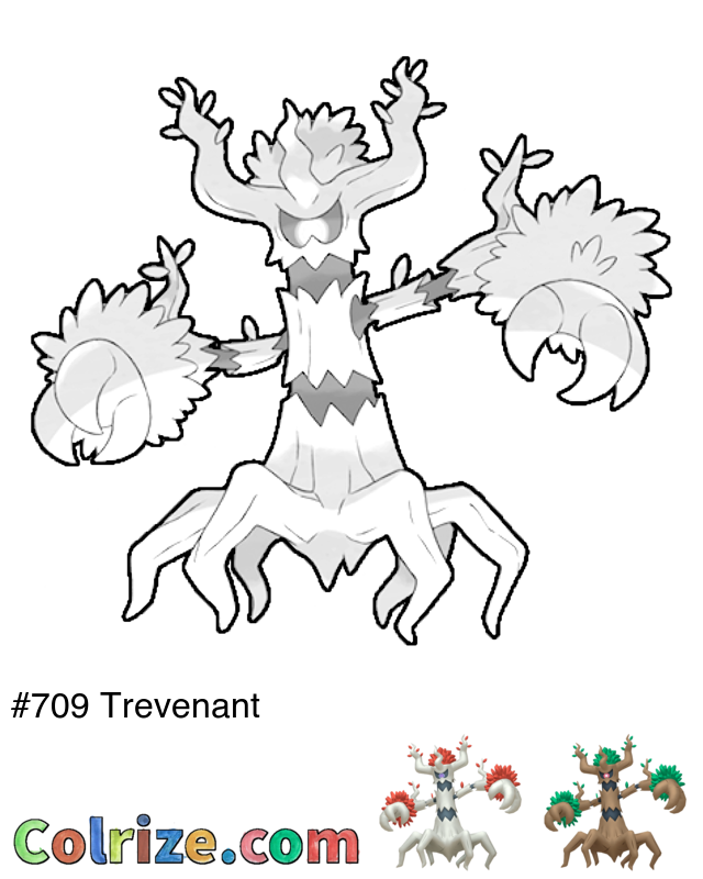 Pokemon Trevenant coloring page + Shiny Trevenant coloring page