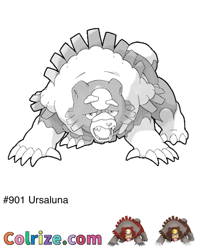 Pokemon Ursaluna coloring page + Shiny Ursaluna coloring page