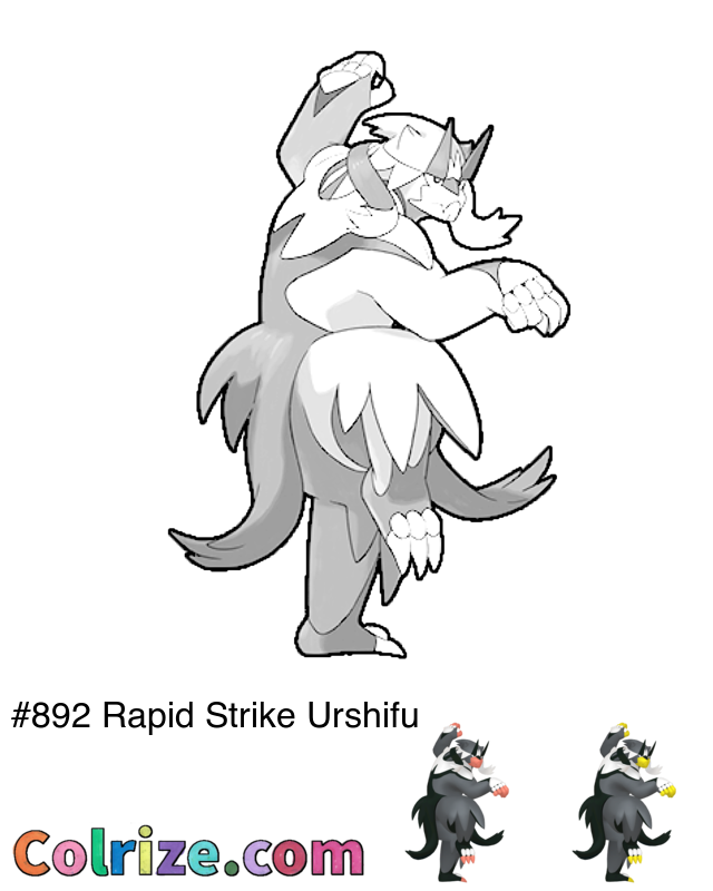 Pokemon Rapid Strike Urshifu coloring page + Shiny Rapid Strike Urshifu coloring page