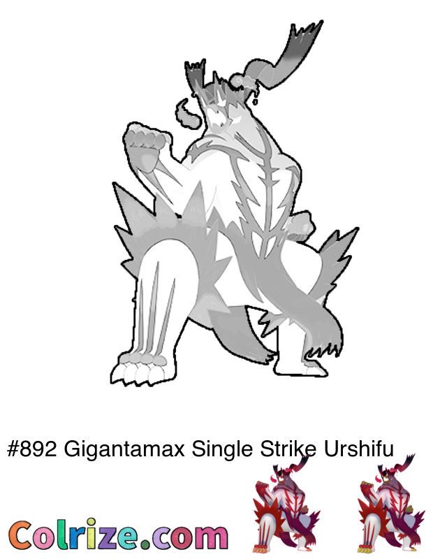 Pokemon Gigantamax Single Strike Urshifu coloring page + Shiny Gigantamax Single Strike Urshifu coloring page