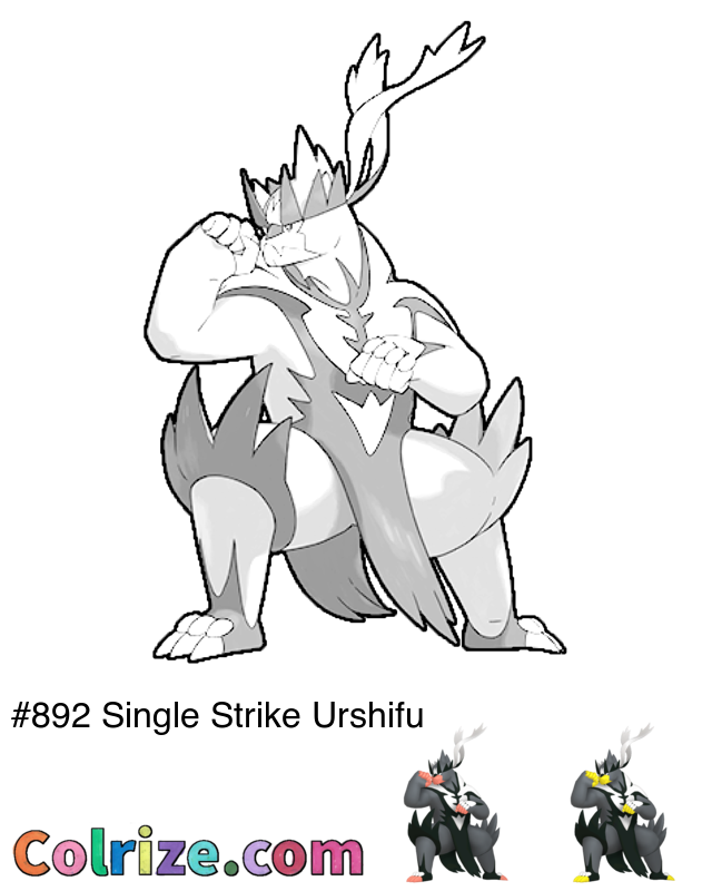 Pokemon Single Strike Urshifu coloring page + Shiny Single Strike Urshifu coloring page