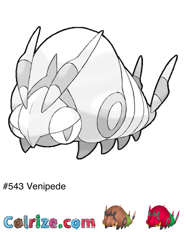 Pokemon Venipede coloring page + Shiny Venipede coloring page