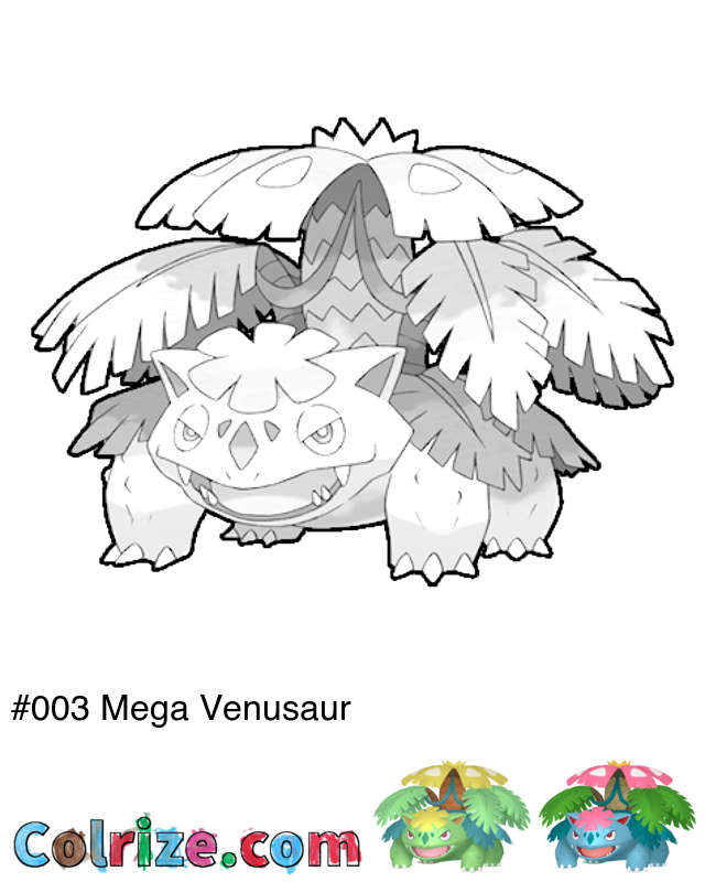 Pokemon Mega Venusaur coloring page + Shiny Mega Venusaur coloring page