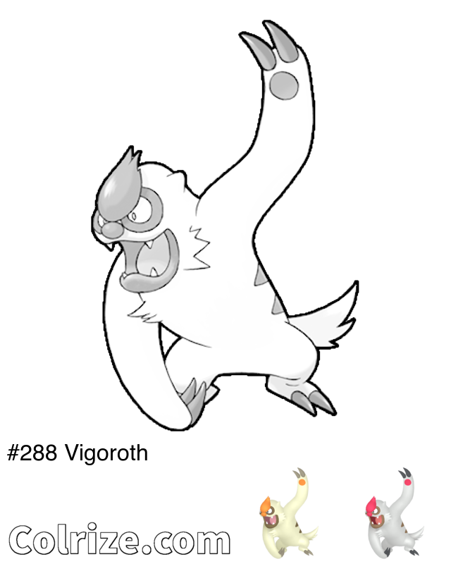 Pokemon Vigoroth coloring page + Shiny Vigoroth coloring page