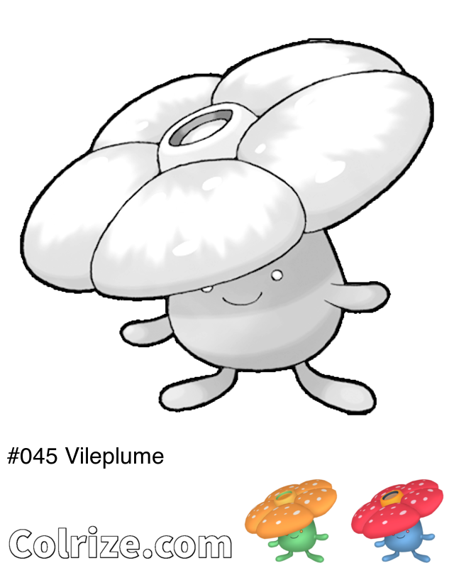 Pokemon Vileplume coloring page + Shiny Vileplume coloring page