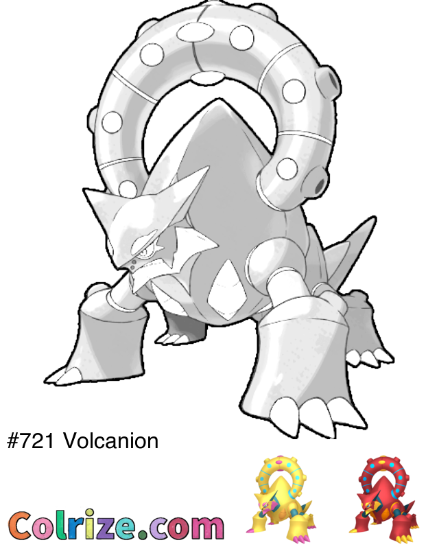 Pokemon Volcanion coloring page + Shiny Volcanion coloring page