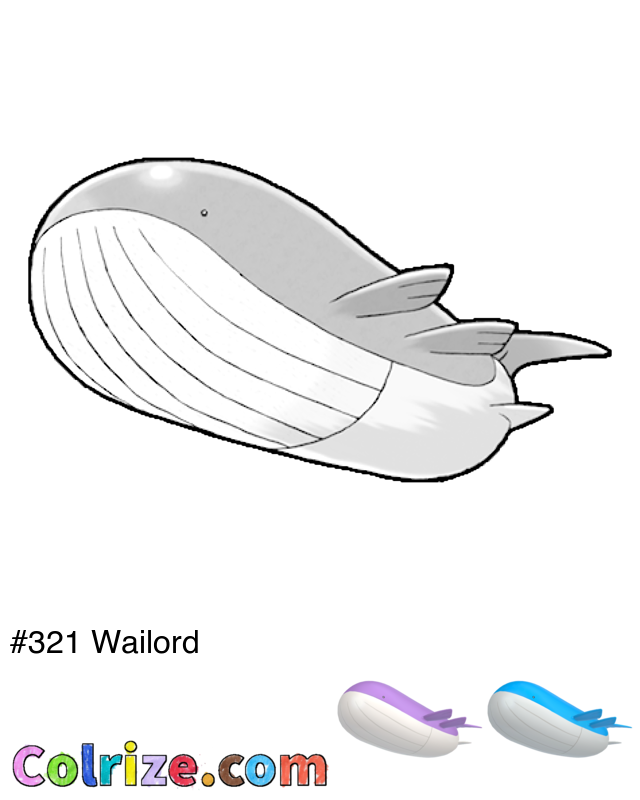 Pokemon Wailord coloring page + Shiny Wailord coloring page