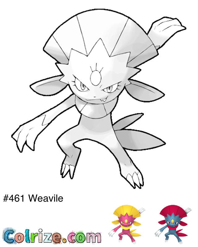 Pokemon Weavile coloring page + Shiny Weavile coloring page