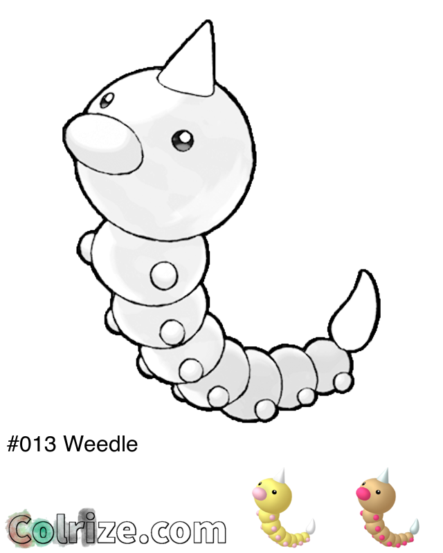 Pokemon Weedle coloring page + Shiny Weedle coloring page