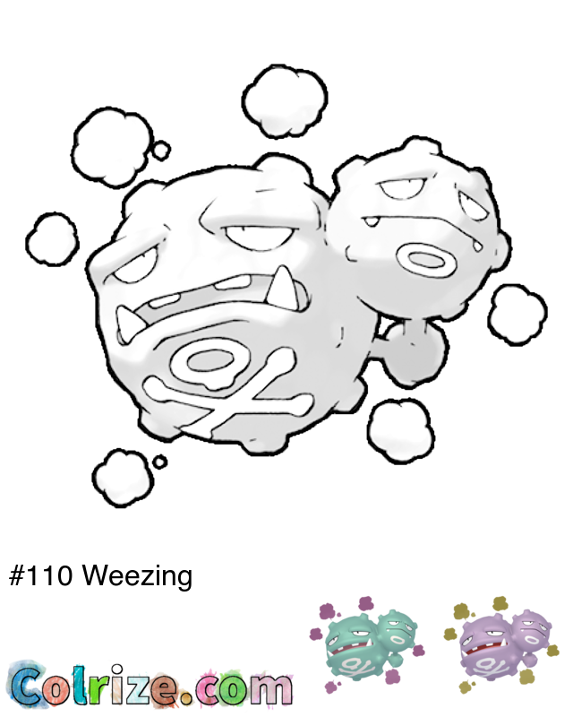 Pokemon Weezing coloring page + Shiny Weezing coloring page