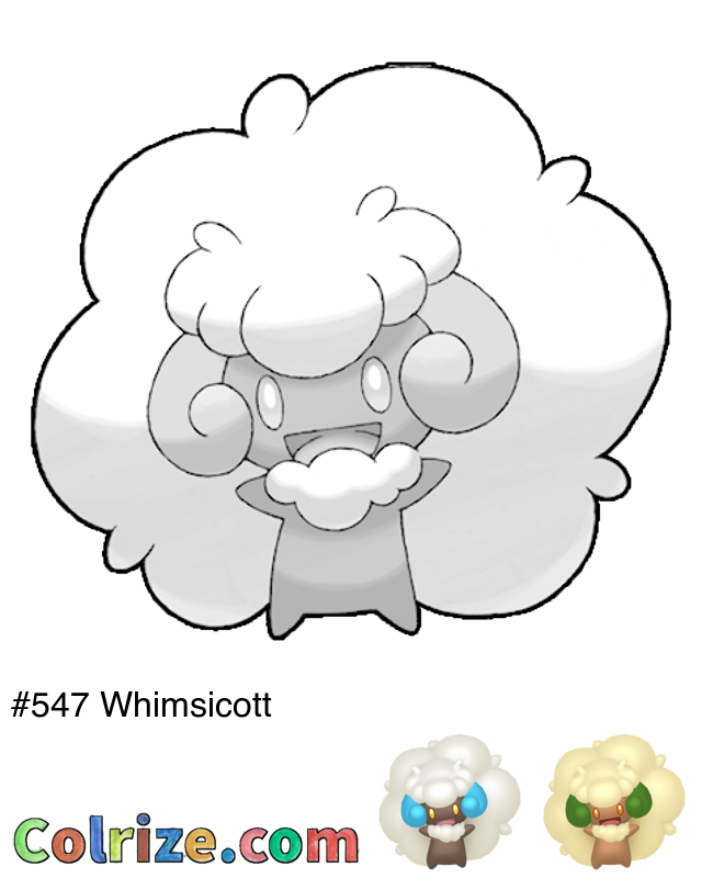 Pokemon Whimsicott coloring page + Shiny Whimsicott coloring page