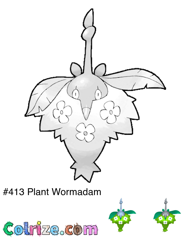 Pokemon Plant Wormadam coloring page + Shiny Plant Wormadam coloring page