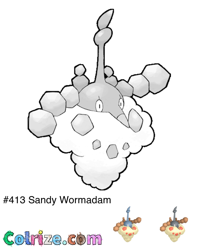 Pokemon Sandy Wormadam coloring page + Shiny Sandy Wormadam coloring page