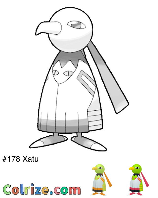 Pokemon Xatu coloring page + Shiny Xatu coloring page