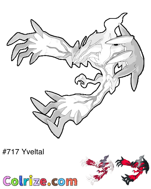 Pokemon Yveltal coloring page + Shiny Yveltal coloring page