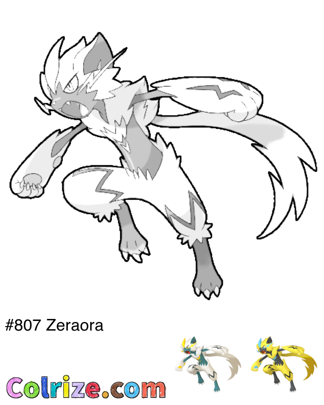 Pokemon Zeraora coloring page + Shiny Zeraora coloring page