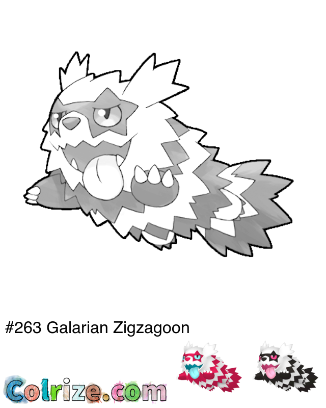 Pokemon Galarian Zigzagoon coloring page + Shiny Galarian Zigzagoon coloring page