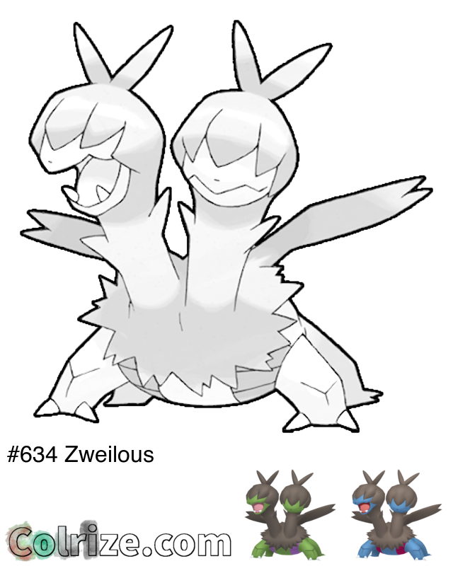 Pokemon Zweilous coloring page + Shiny Zweilous coloring page