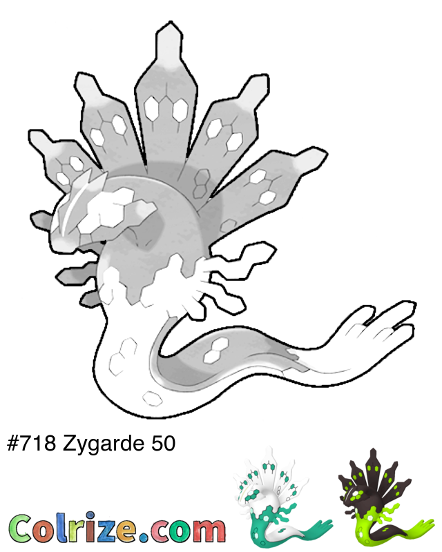 Pokemon Zygarde 50 coloring page + Shiny Zygarde 50 coloring page