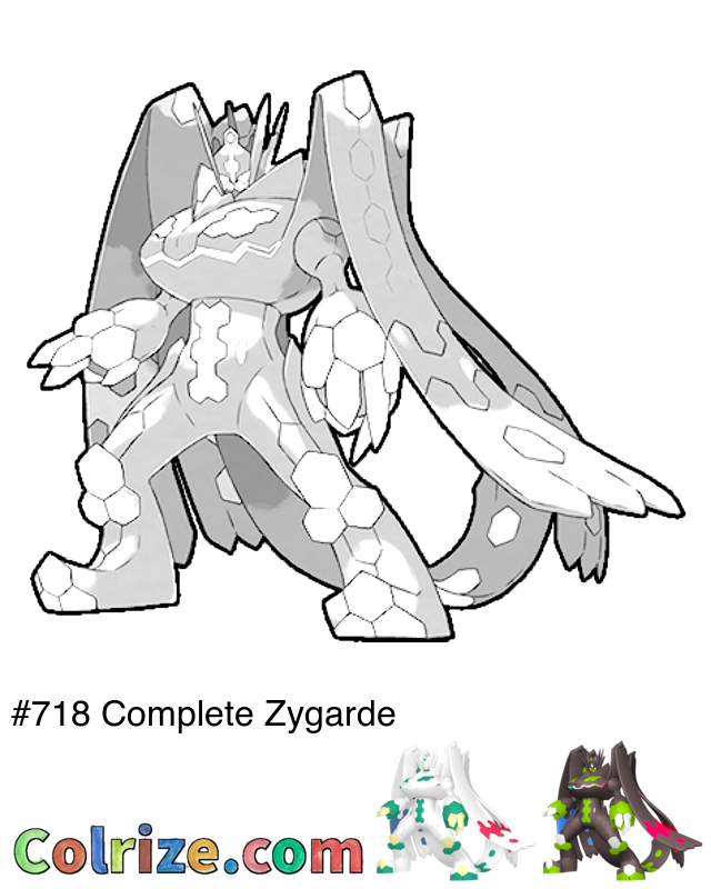 Pokemon Complete Zygarde coloring page + Shiny Complete Zygarde coloring page